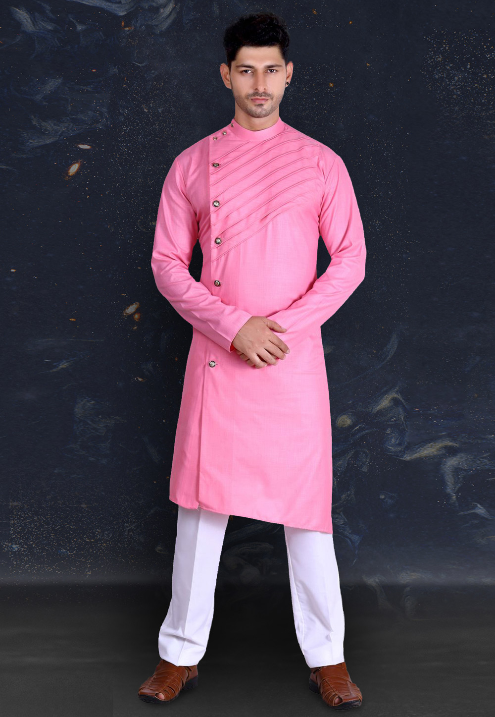Pink Cotton Readymade Kurta Pajama 214610