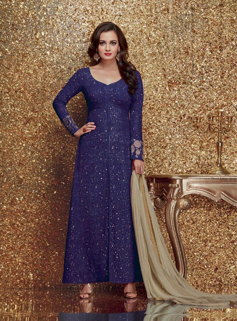 Dia Mirza Navy Blue Georgette Pakistani Style Suit 81066