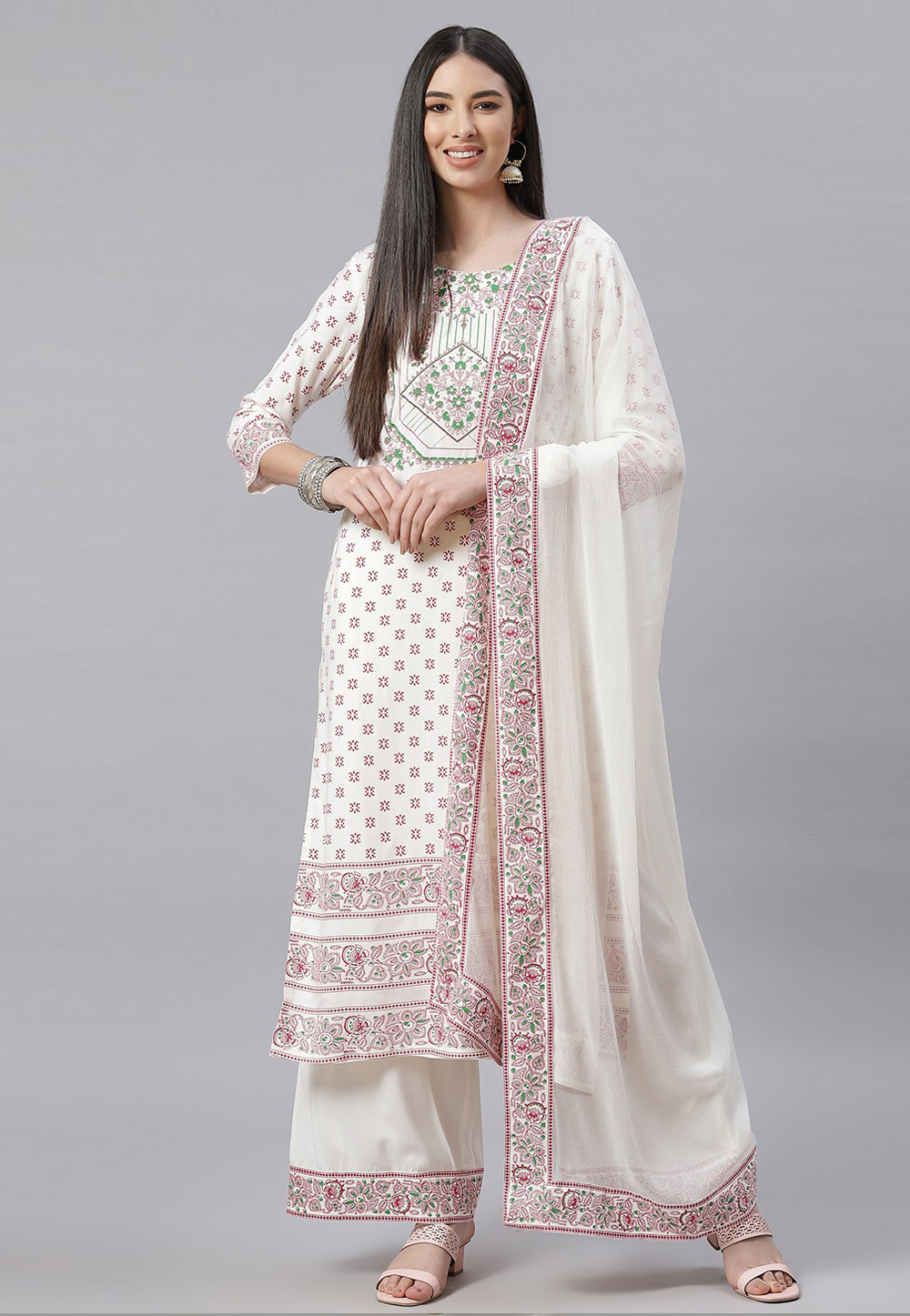 Off White Cotton Readymade Pakistani Suit 272252
