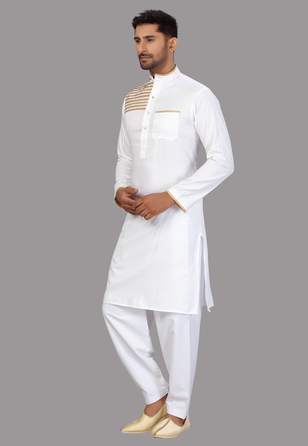 White Cotton Pathani Suit 231031