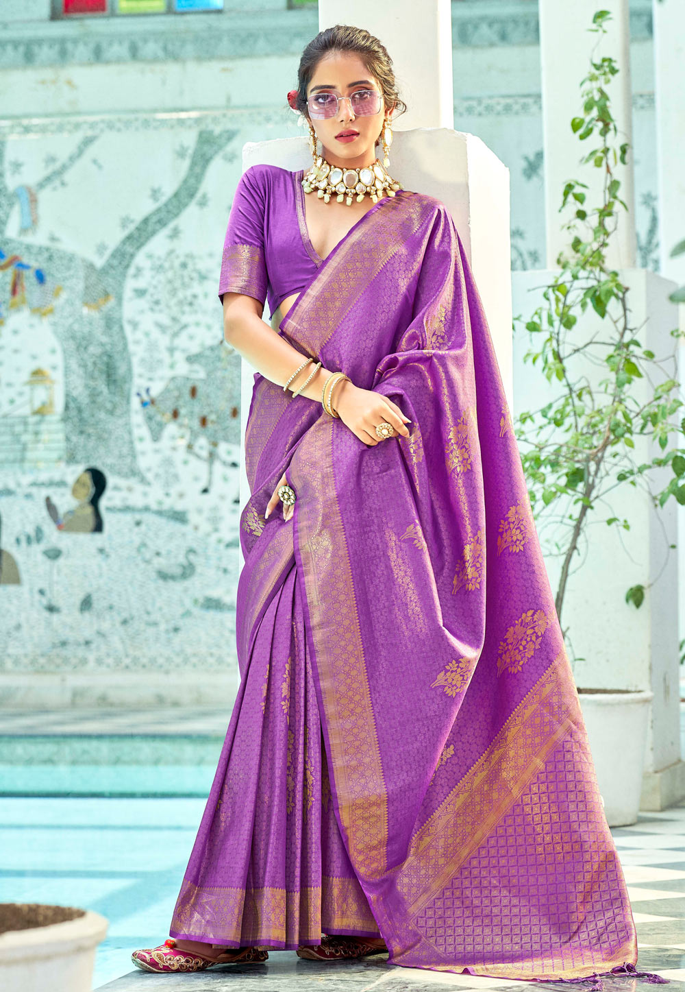 Wine Purple Kanjivaram Silk Saree – Shaaola