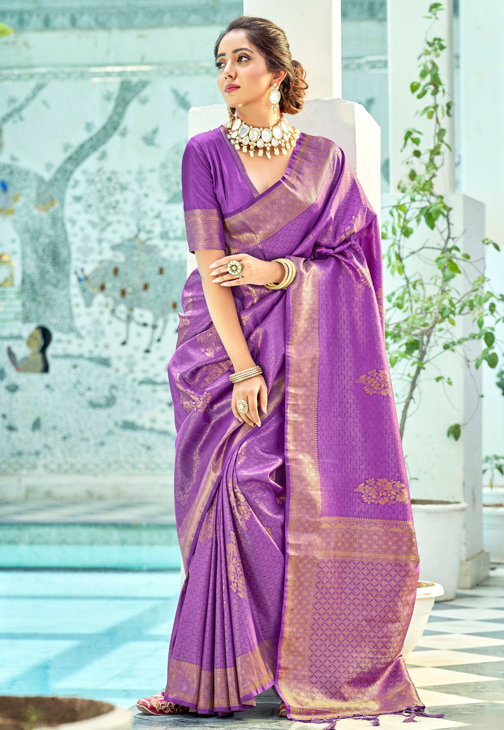 Purple Kanjivaram Silk Saree With Blouse 264269