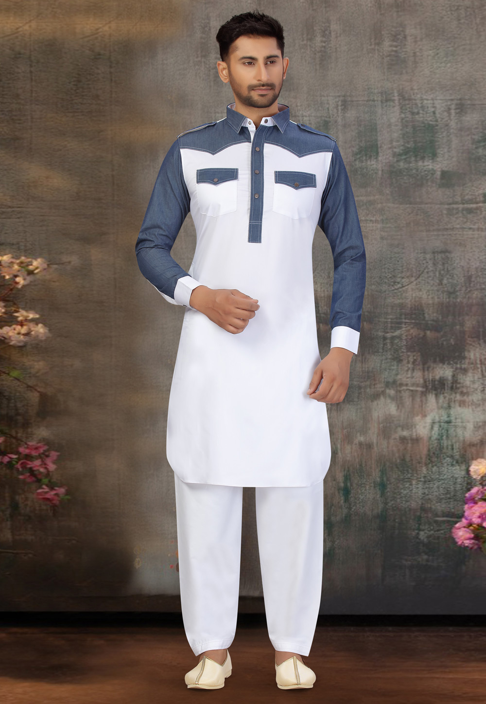 White Cotton Pathani Suit 231032