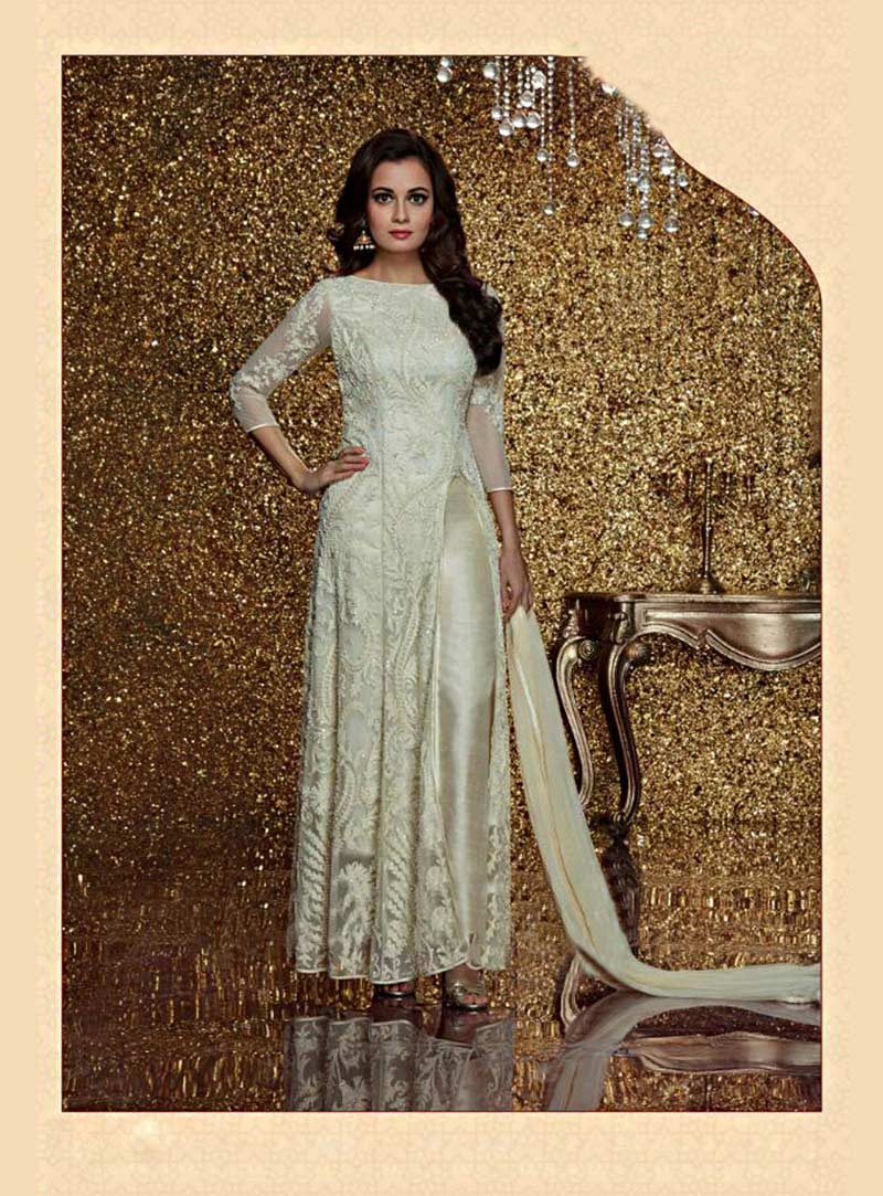 Dia Mirza Cream Georgette Designer Anarkali Suit 75916