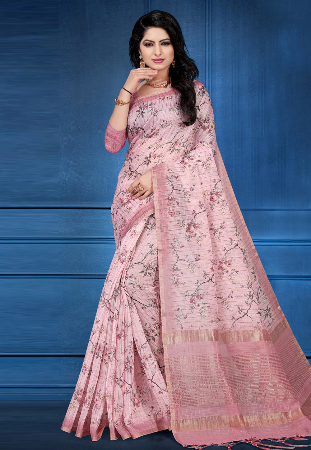 Pink Cotton Printed Festival Wear Saree 165831
