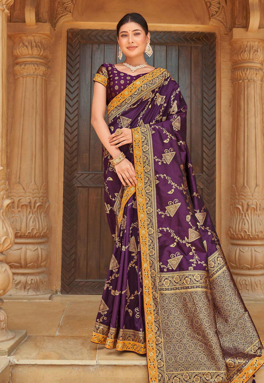 Purple Banarasi Silk Saree With Blouse 249065