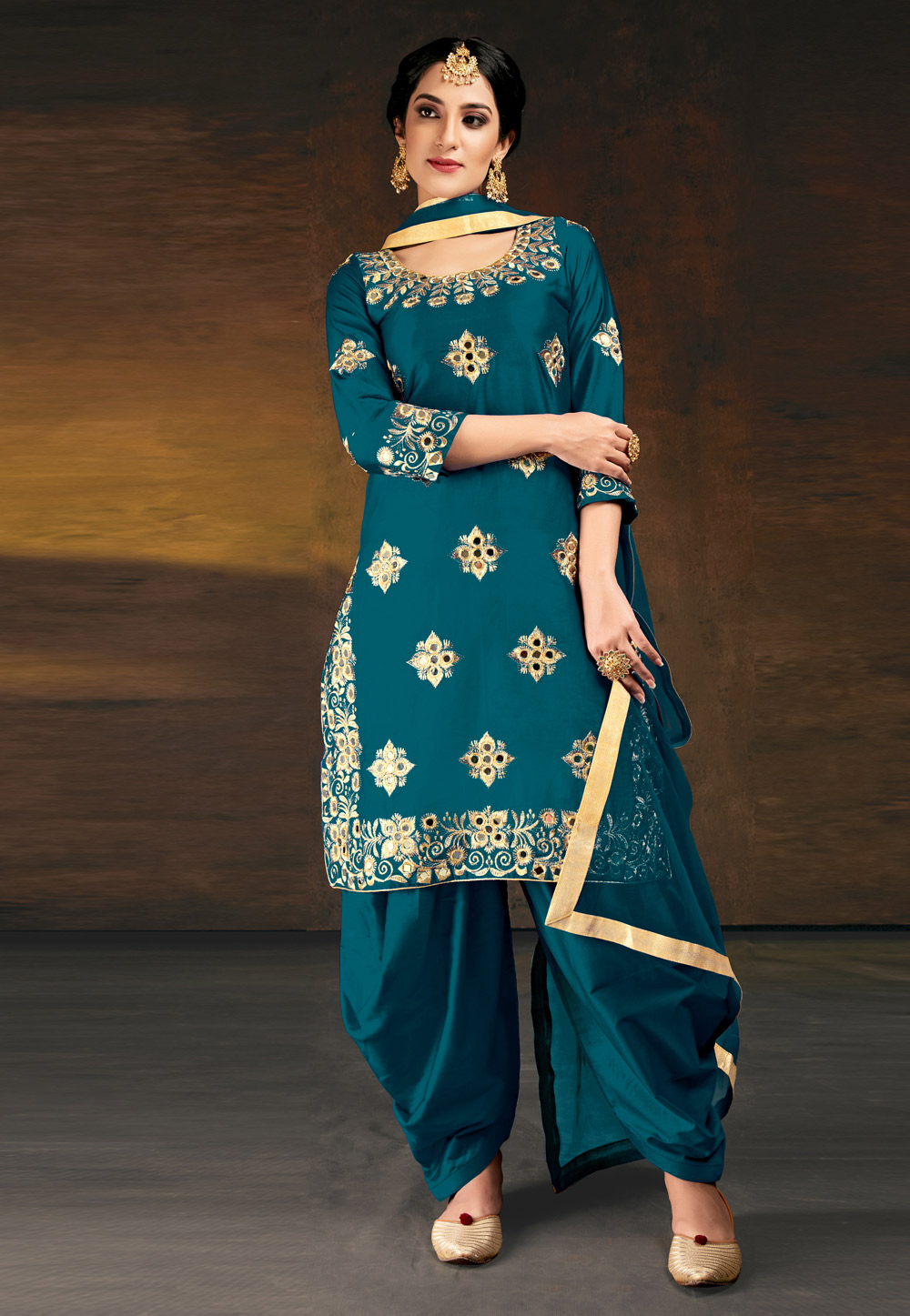 Blue Silk Embroidered Patiala Suit 228700