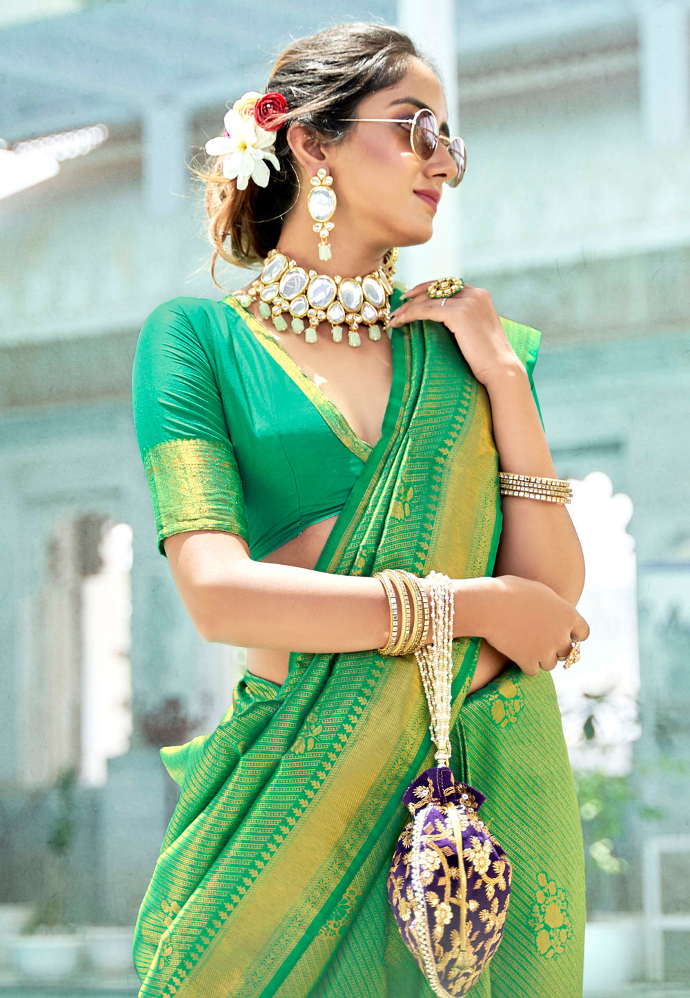 Buy Multi Color Stone Green Polki Embellished Chandbali Earrings by Paisley  Pop Online at Aza Fashions.