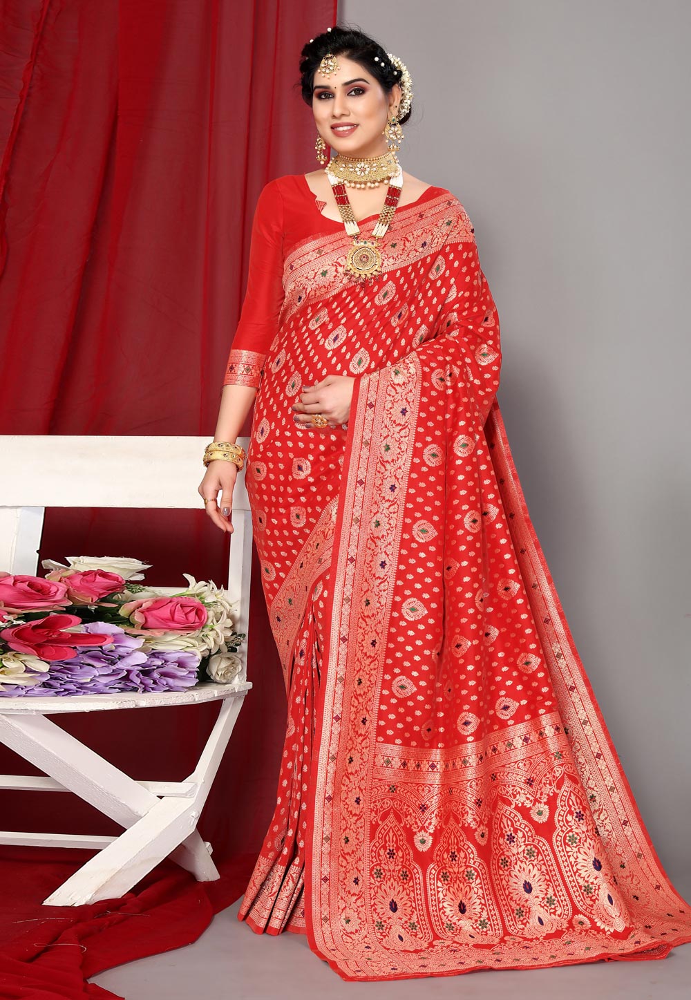 Red Soft Silk Saree With Blouse 267992 