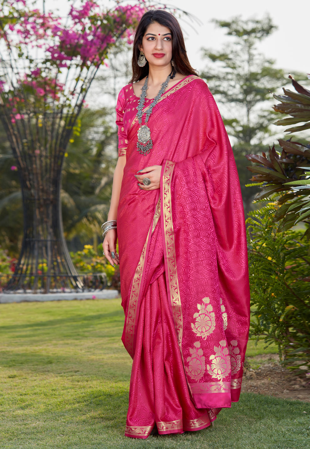 Pink Banarasi Silk Festival Wear Saree 225307