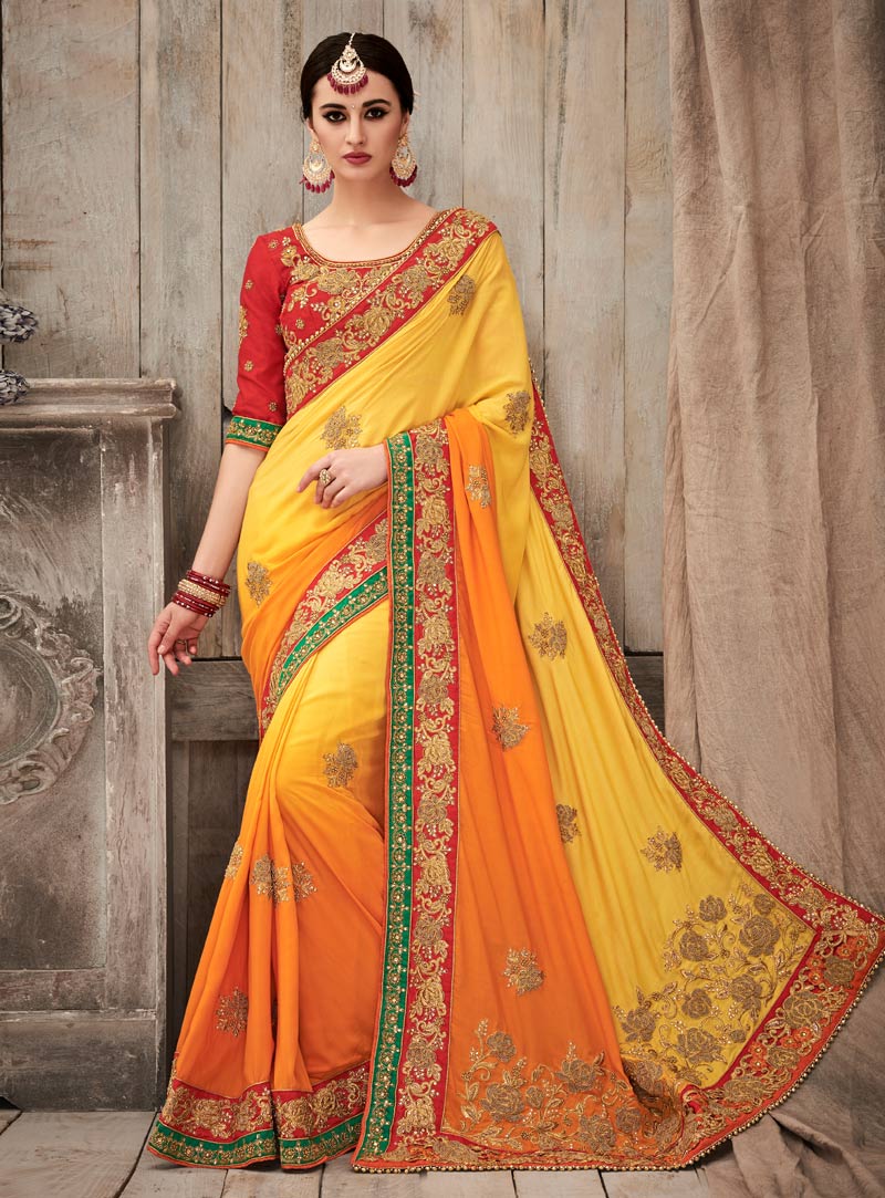 Orange Silk Wedding Saree 87581