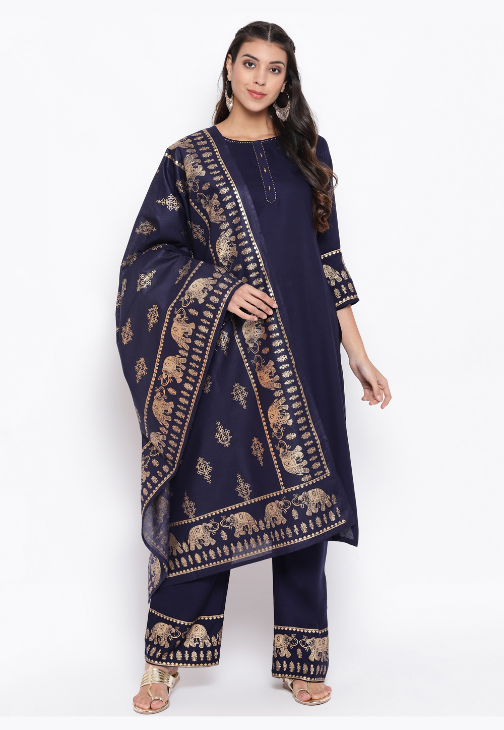 Navy Blue Rayon Kameez With Palazzo 219398