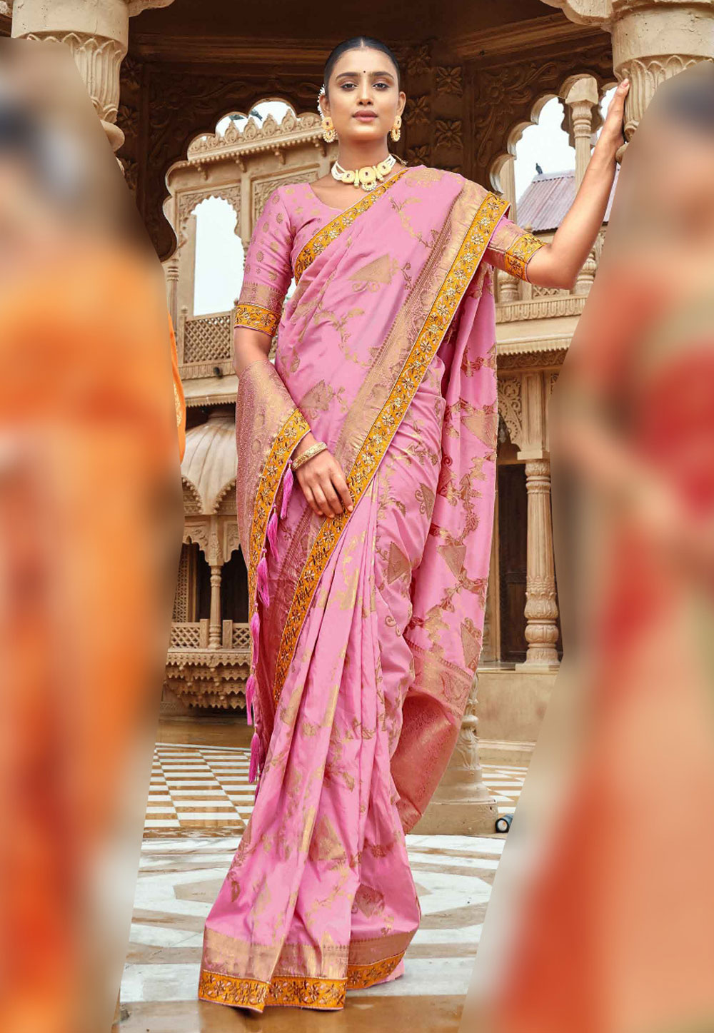Pink Banarasi Silk Saree With Blouse 249067