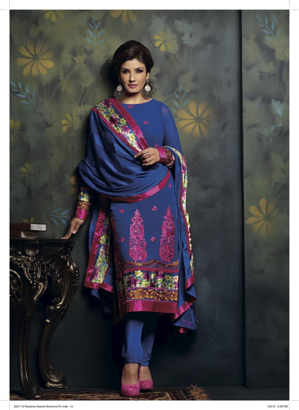 Raveena Tandon Blue Georgette Thread Work Churidar Salwar Suit 22865