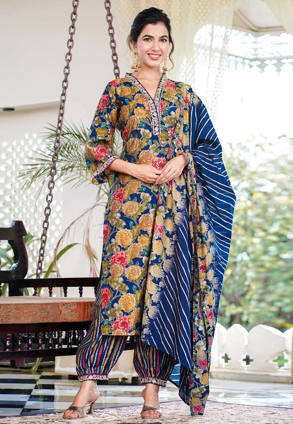 Blue Chanderi Silk Readymade Pakistani Suit 273905