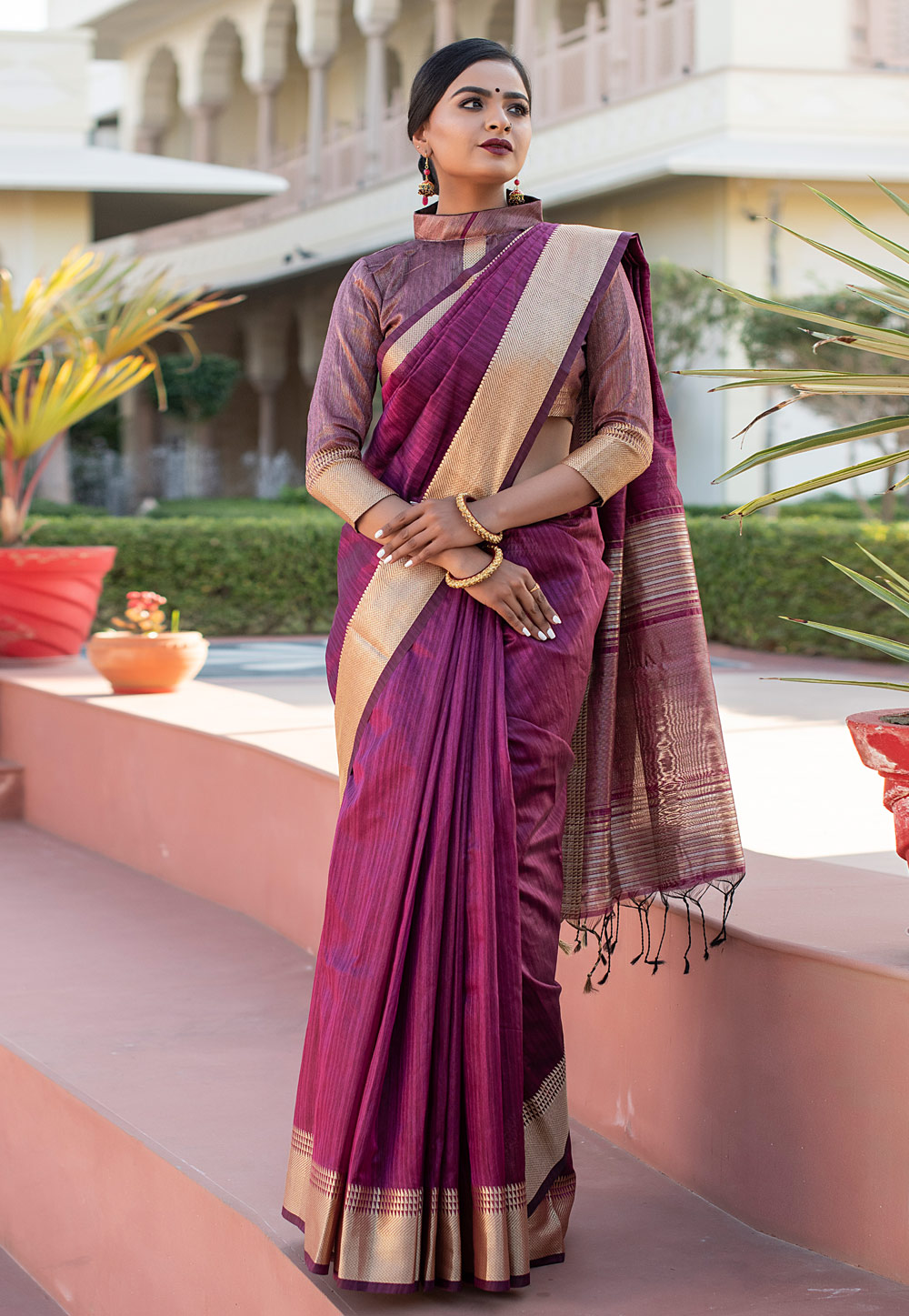 Purple Tussar Silk Saree With Blouse 223166