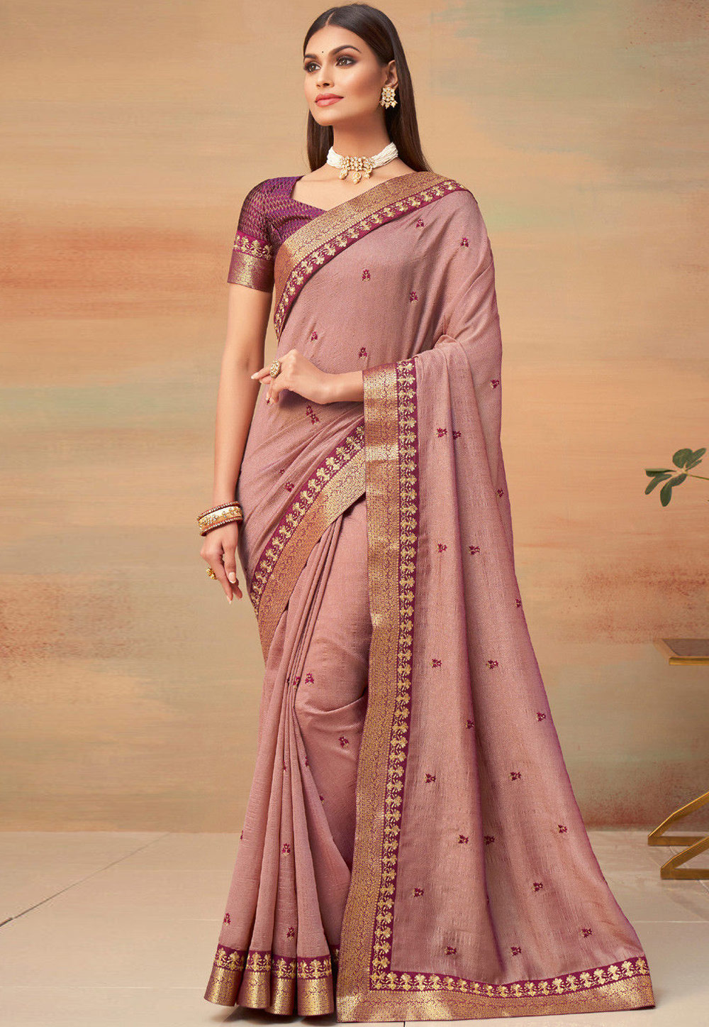 Light Purple Silk Saree With Blouse 235430