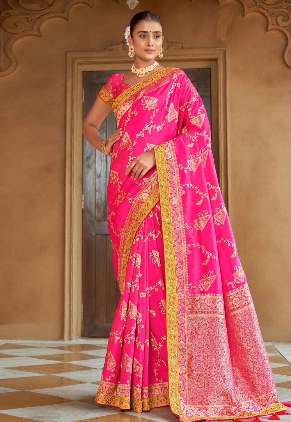 Pink Banarasi Silk Saree 249070