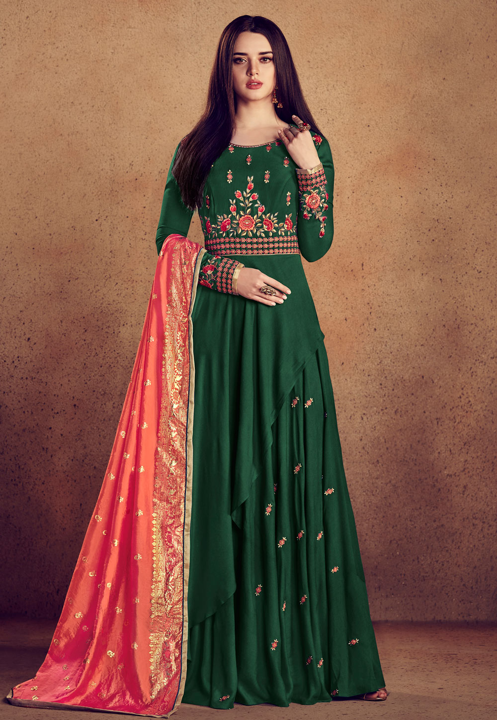 Green Rayon Readymade Embroidered Anarkali Suit 156063