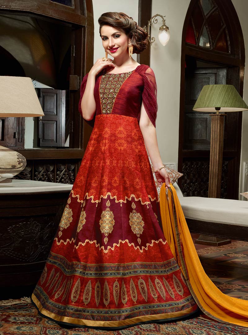 Orange Silk Floor Length Anarkali Suit 86904