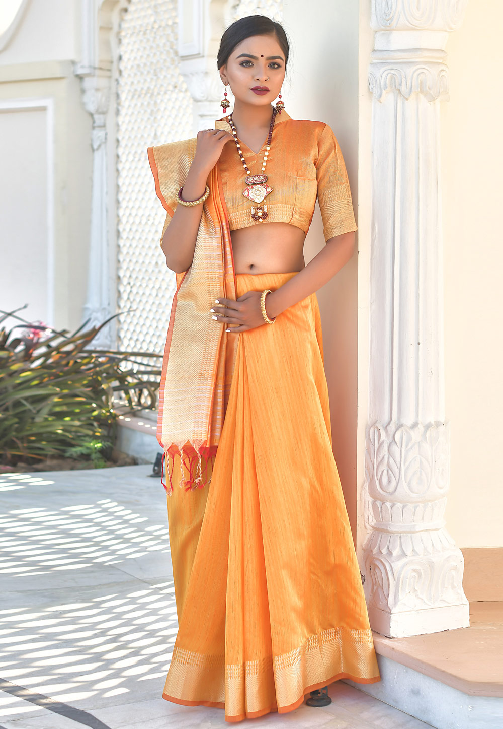 Yellow Tussar Silk Saree With Blouse 223168