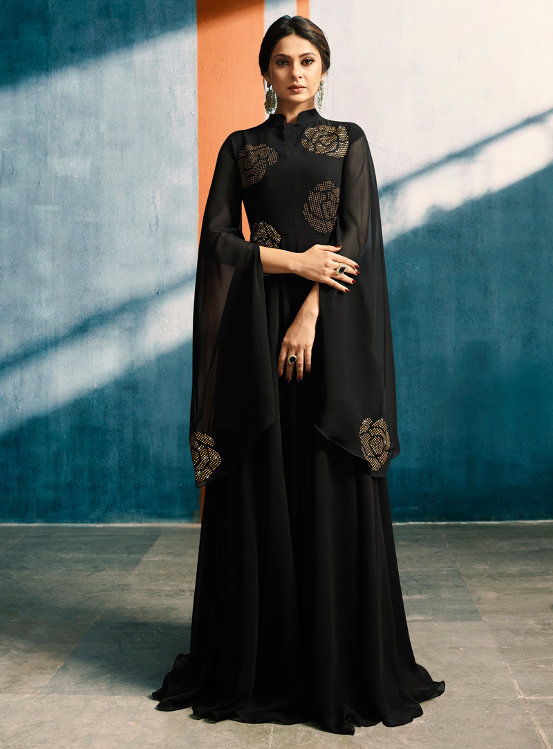 Jennifer Winget Black Georgette Designer Gown 133648