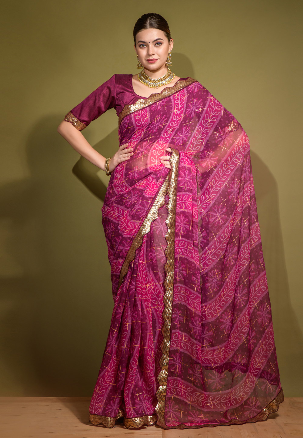 Pink Georgette Chiffon Saree With Blouse 262415