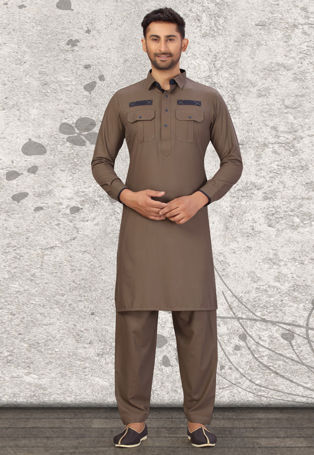 Brown Cotton Pathani Suit 231041