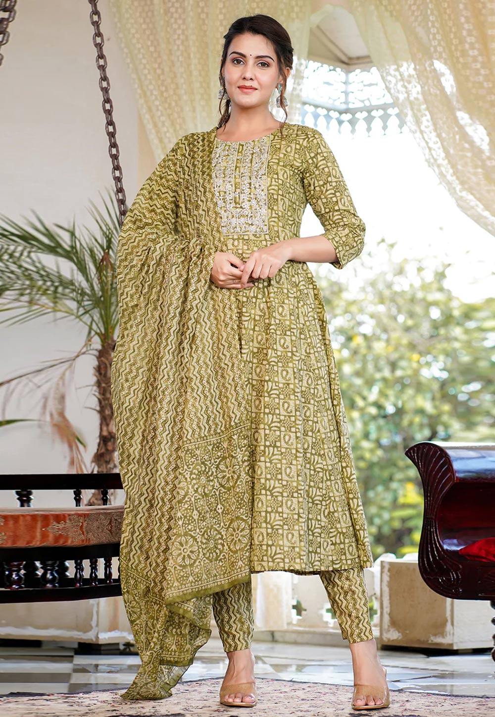Light Green Cotton Readymade Pakistani Suit 273909