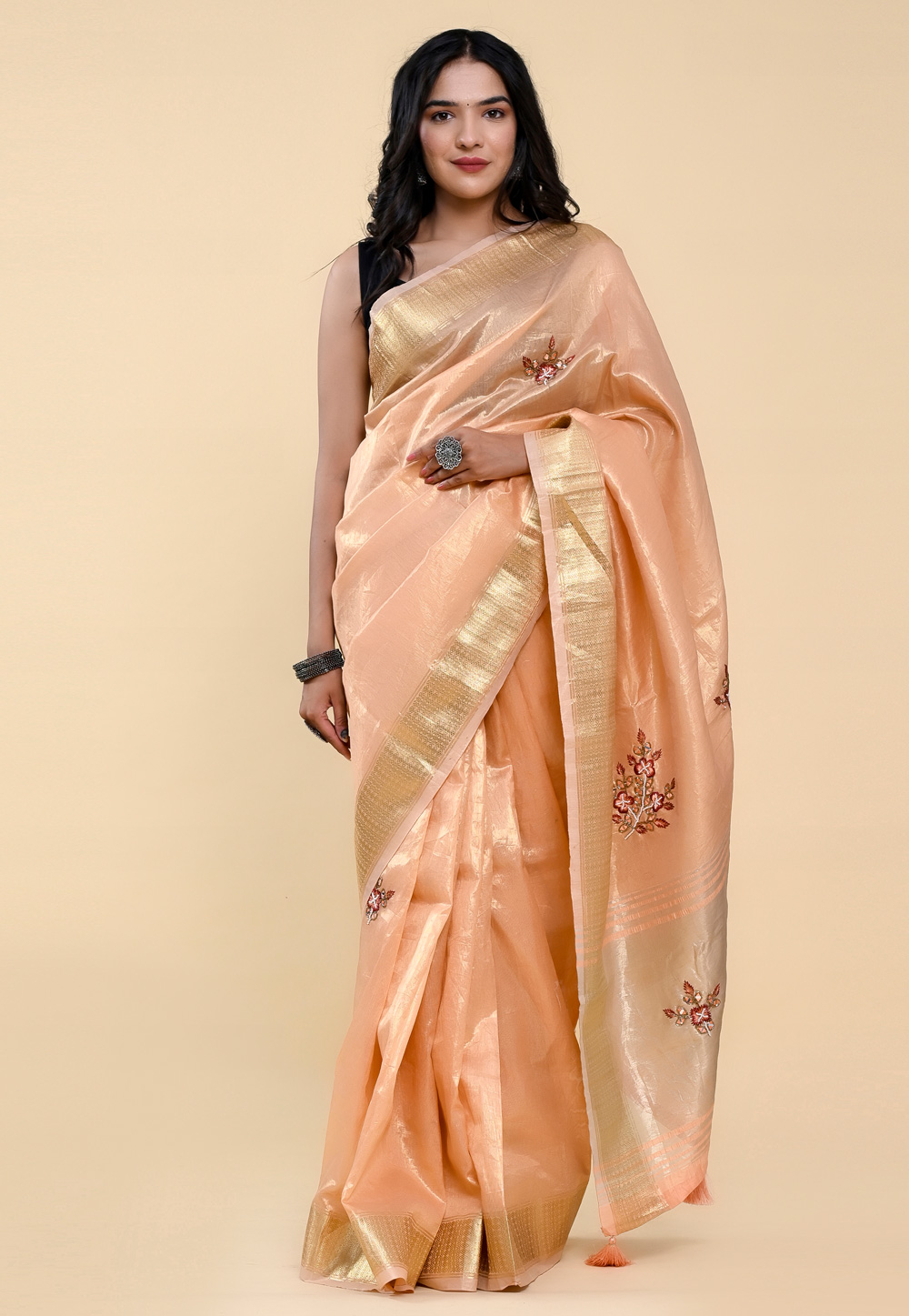 Peach Cotton Saree With Blouse 264518
