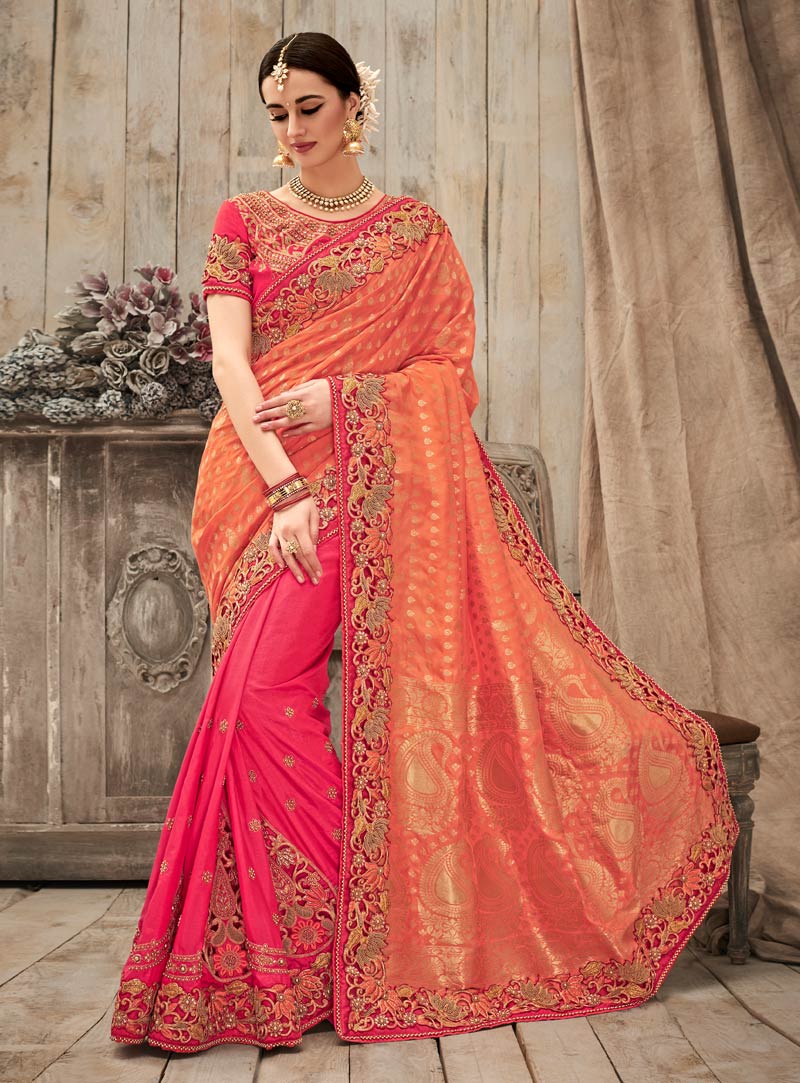 Magenta Silk Half N Half Wedding Saree 87589