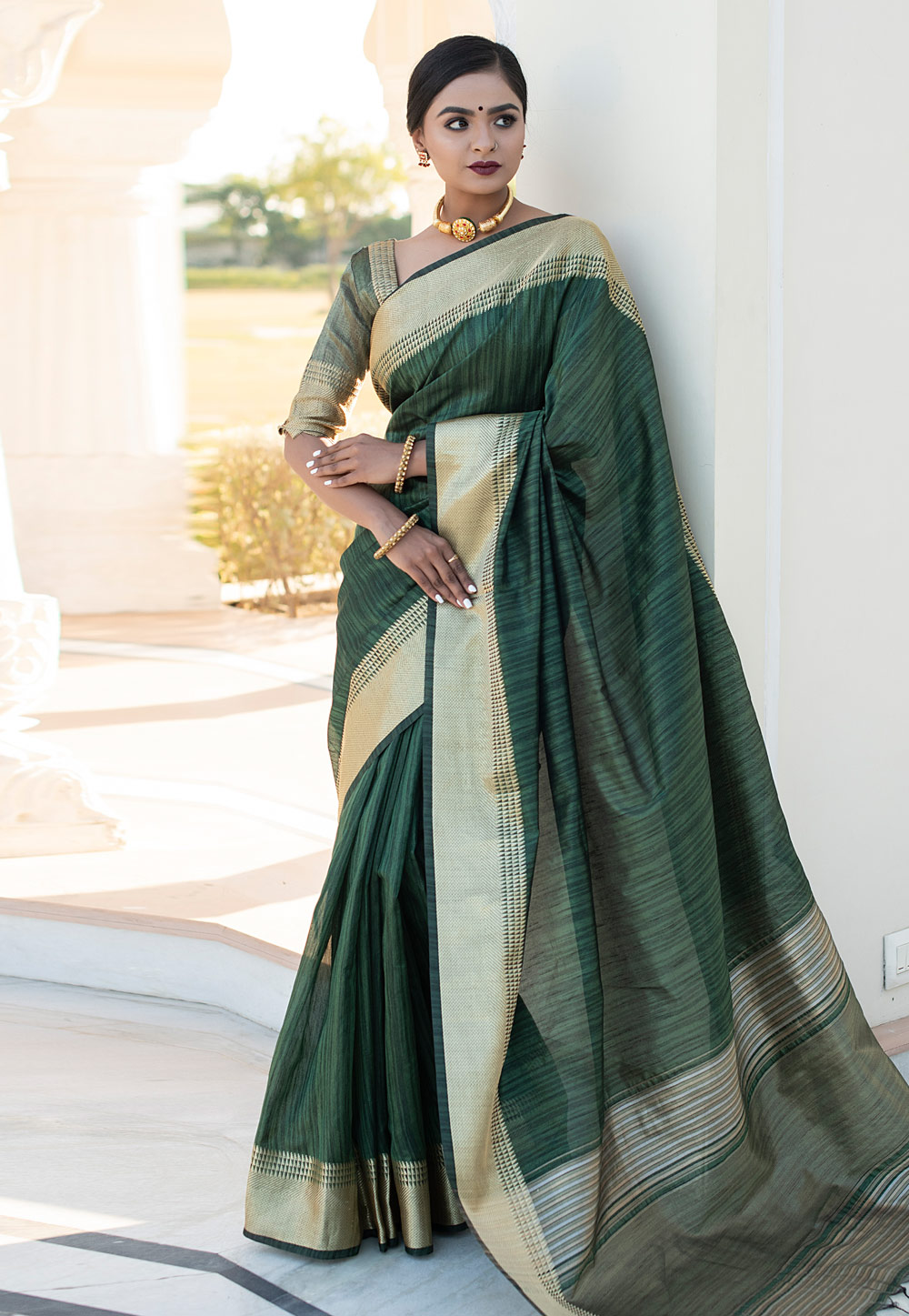 Green Tussar Silk Saree With Blouse 223170