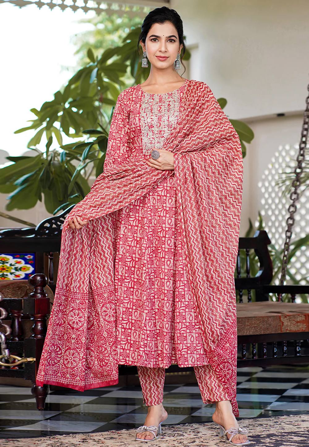 Red Cotton Readymade Pant Style Suit 273910