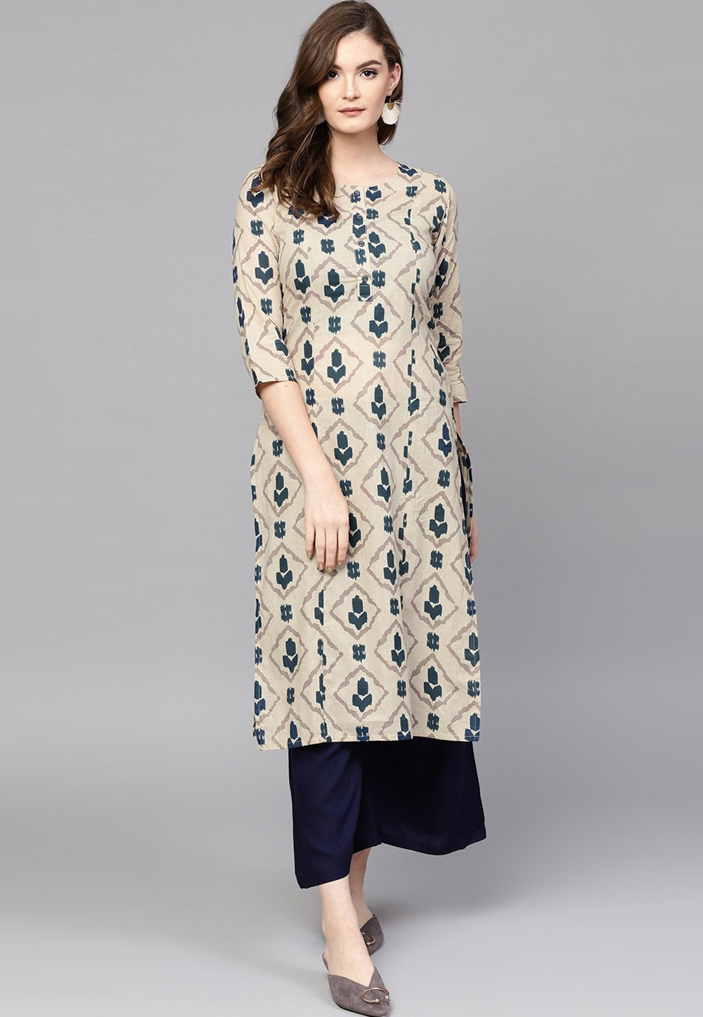 Beige Cotton Kurta Set With Palazzo 274095