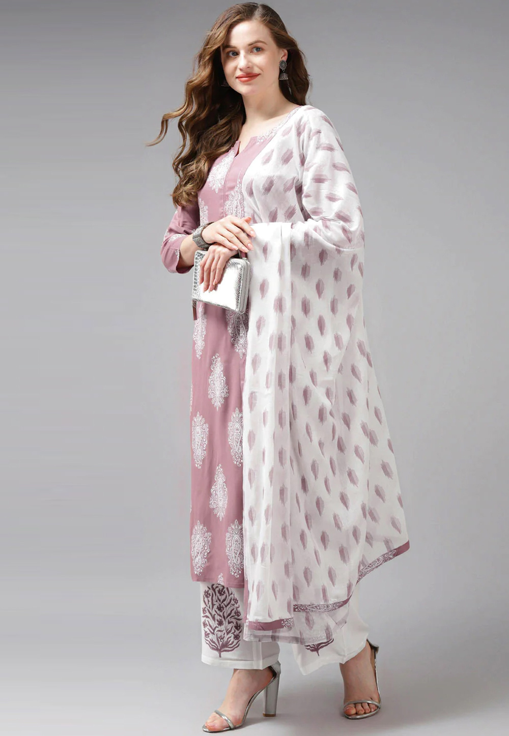 Pink Rayon Readymade Palazzo Suit 274096