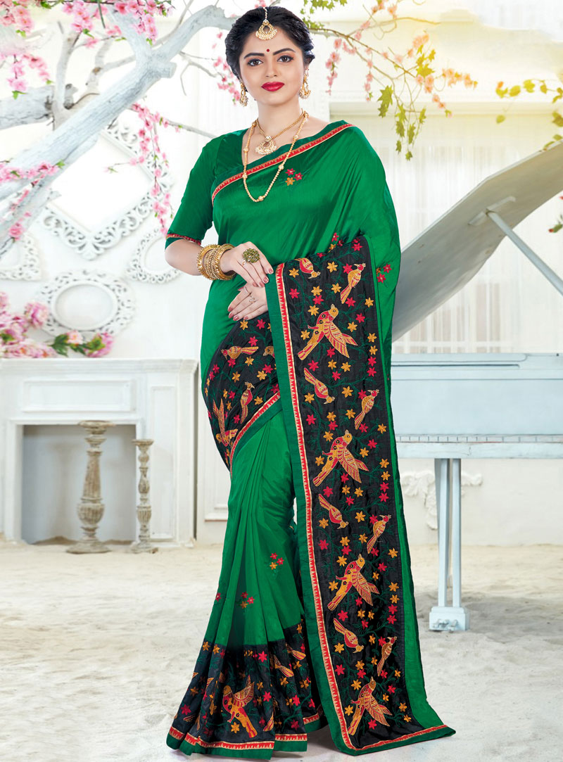 Green Silk Saree With Blouse 104261