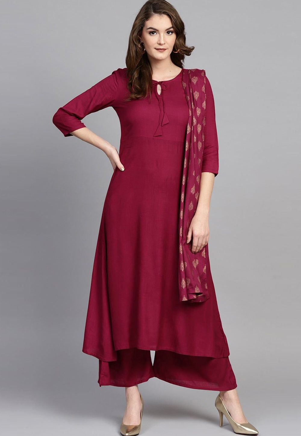 Maroon Viscose Rayon Readymade Pakistani Suit 274097