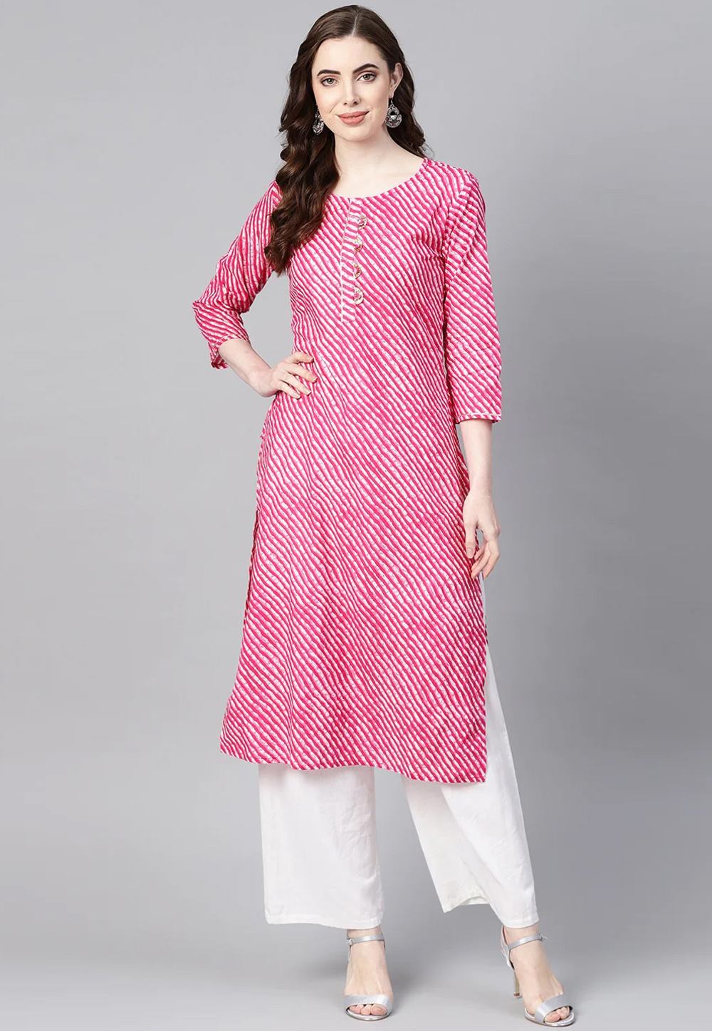 Pink Cotton Printed Long Tunic 274099