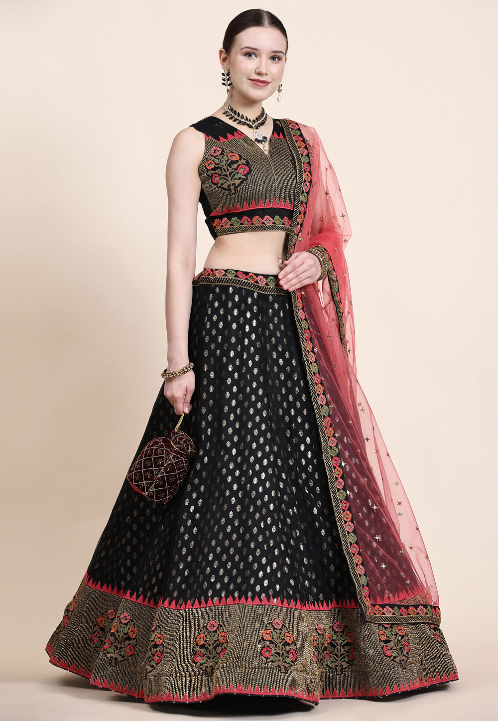 Black Net A Line Lehenga Choli 263081