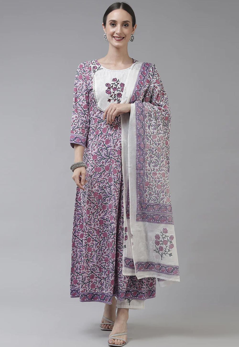 Purple Cotton Readymade Pant Style Suit 274100