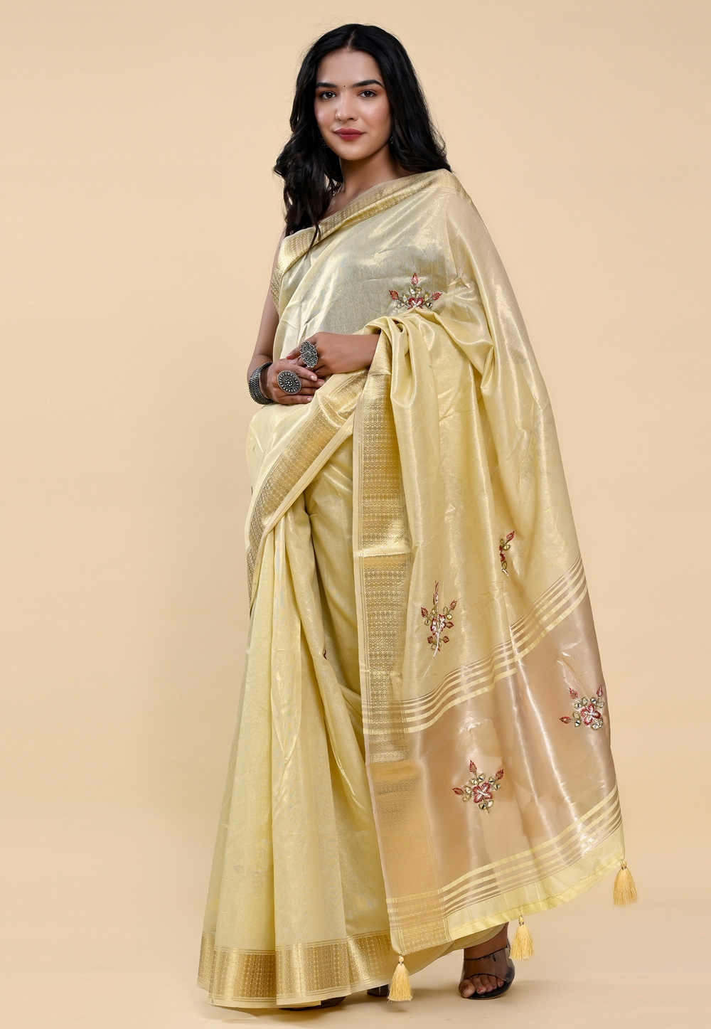 Light Yellow Cotton Saree With Blouse 264519