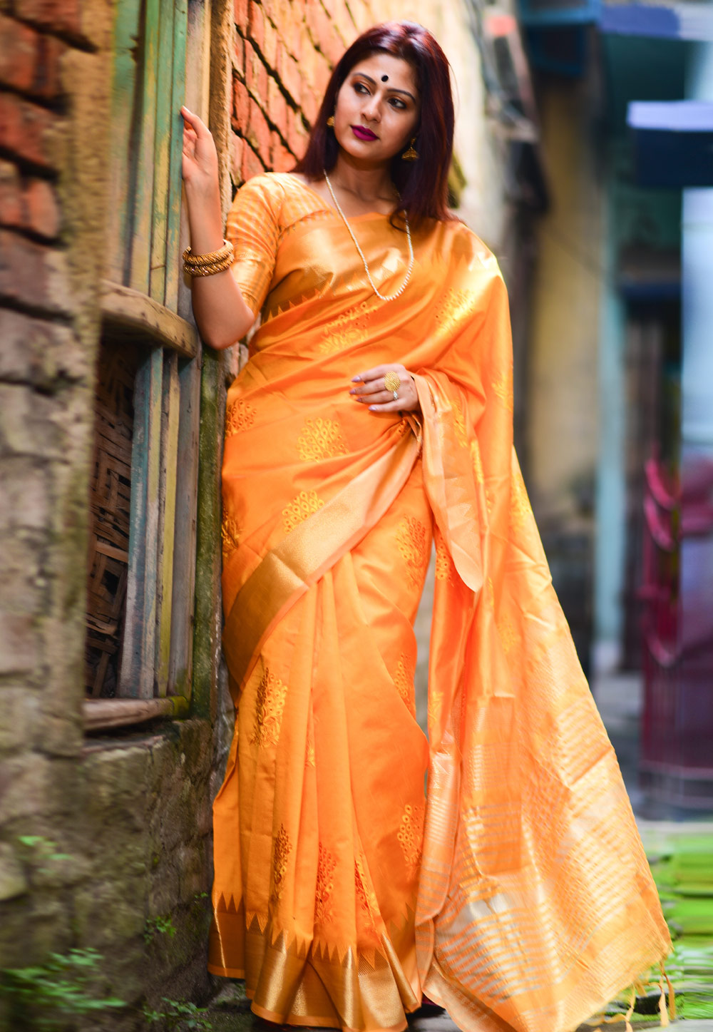 Orange Silk Saree With Blouse 223427