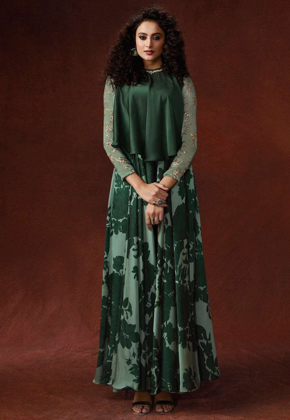 Green Silk Readymade Designer Gown 192701