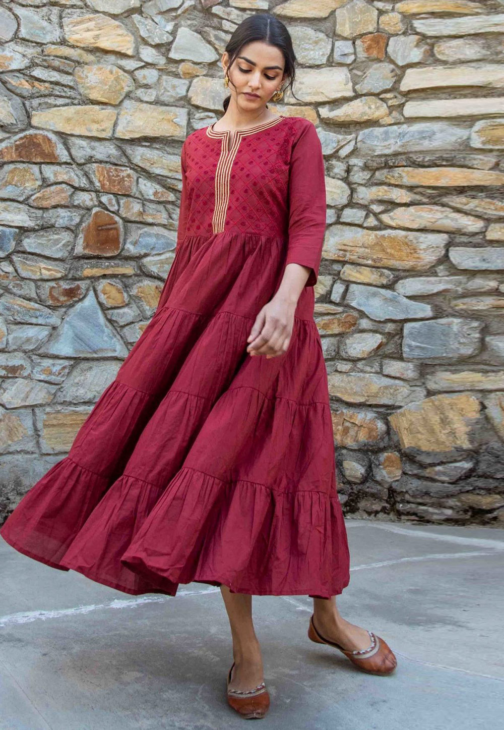 Maroon Cotton Gown 274106