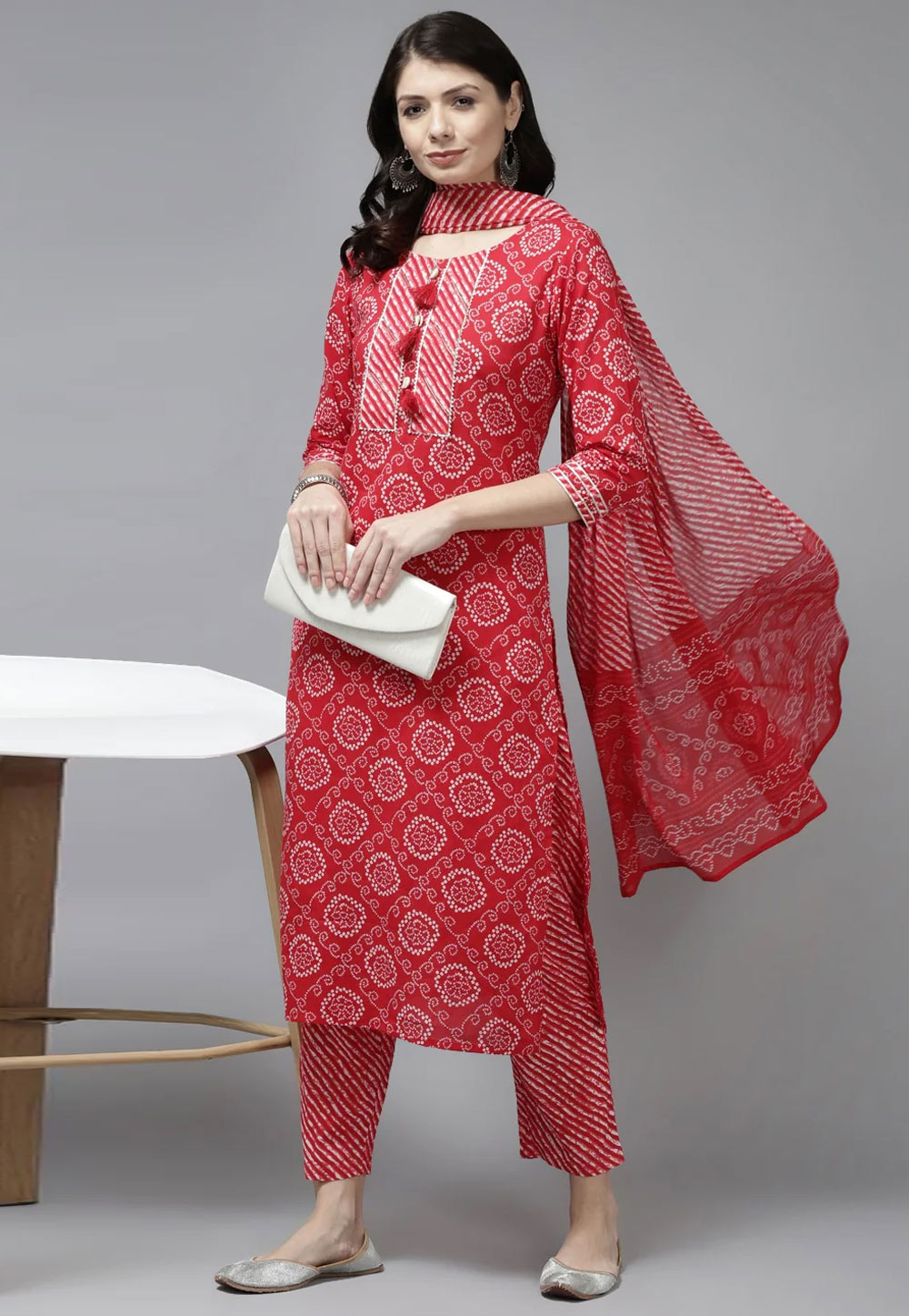 Red Cotton Readymade Pant Style Suit 274108