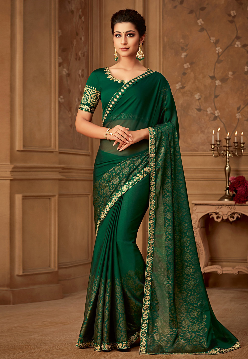 Green Silk Embroidered Festival Wear Saree 170128