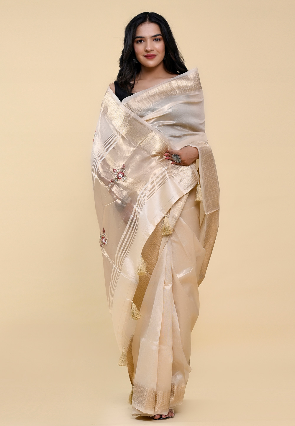 Cream Cotton Saree With Blouse 264520