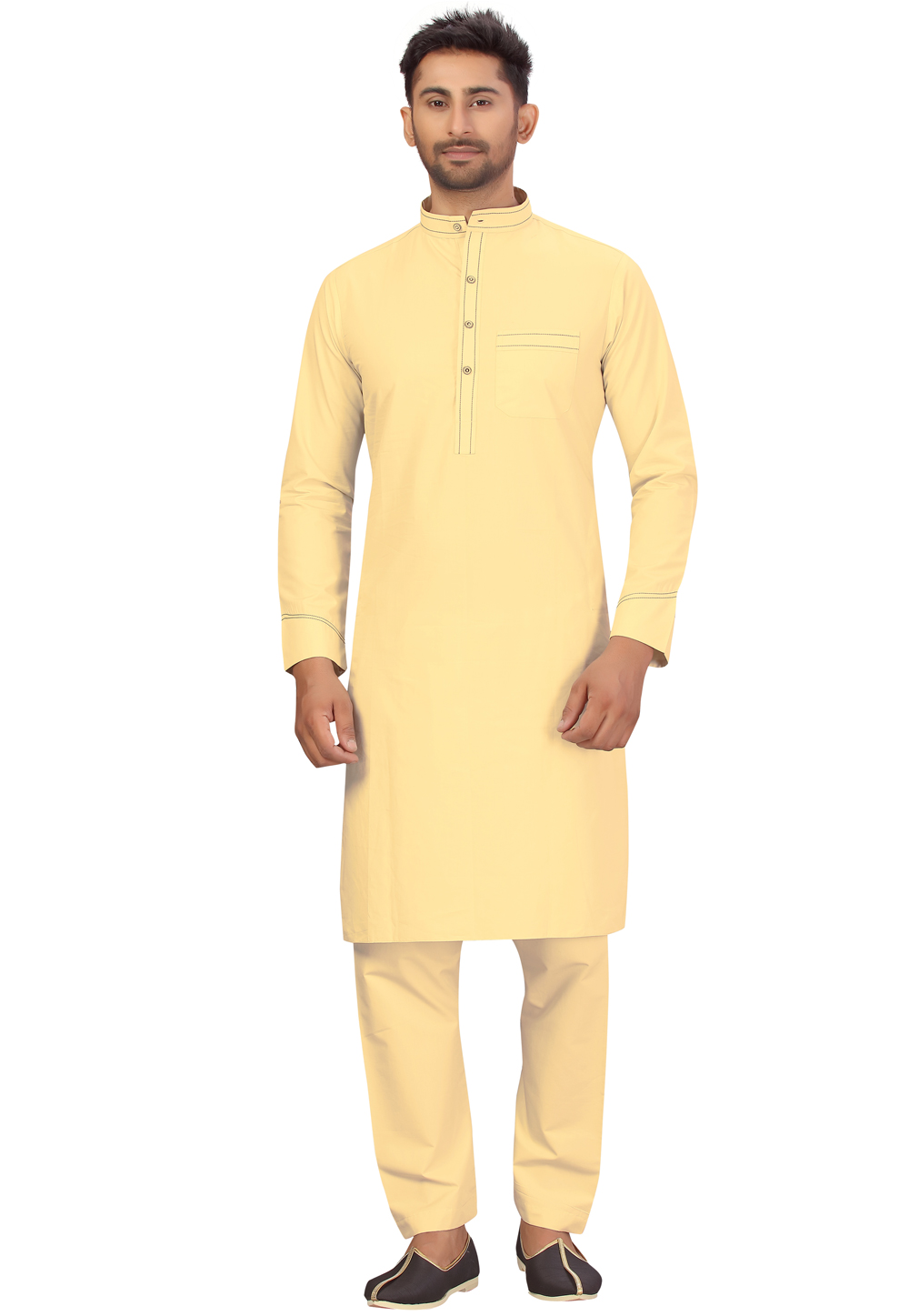 Yellow Cotton Pathani Suit 231064