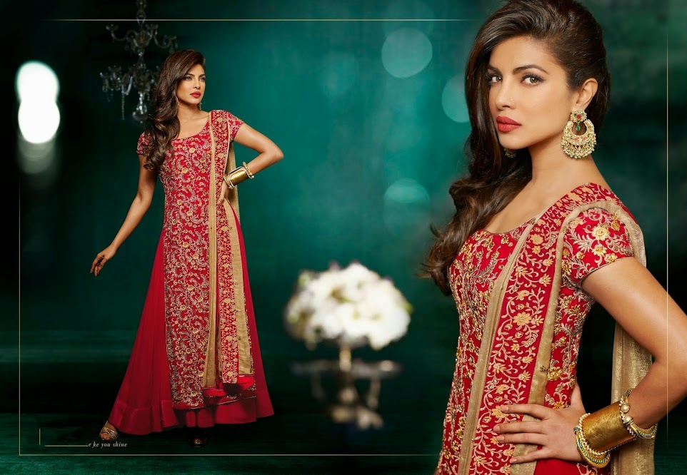Priyanka Chopra Red Designer Bollywood Anarkali Suit 40557