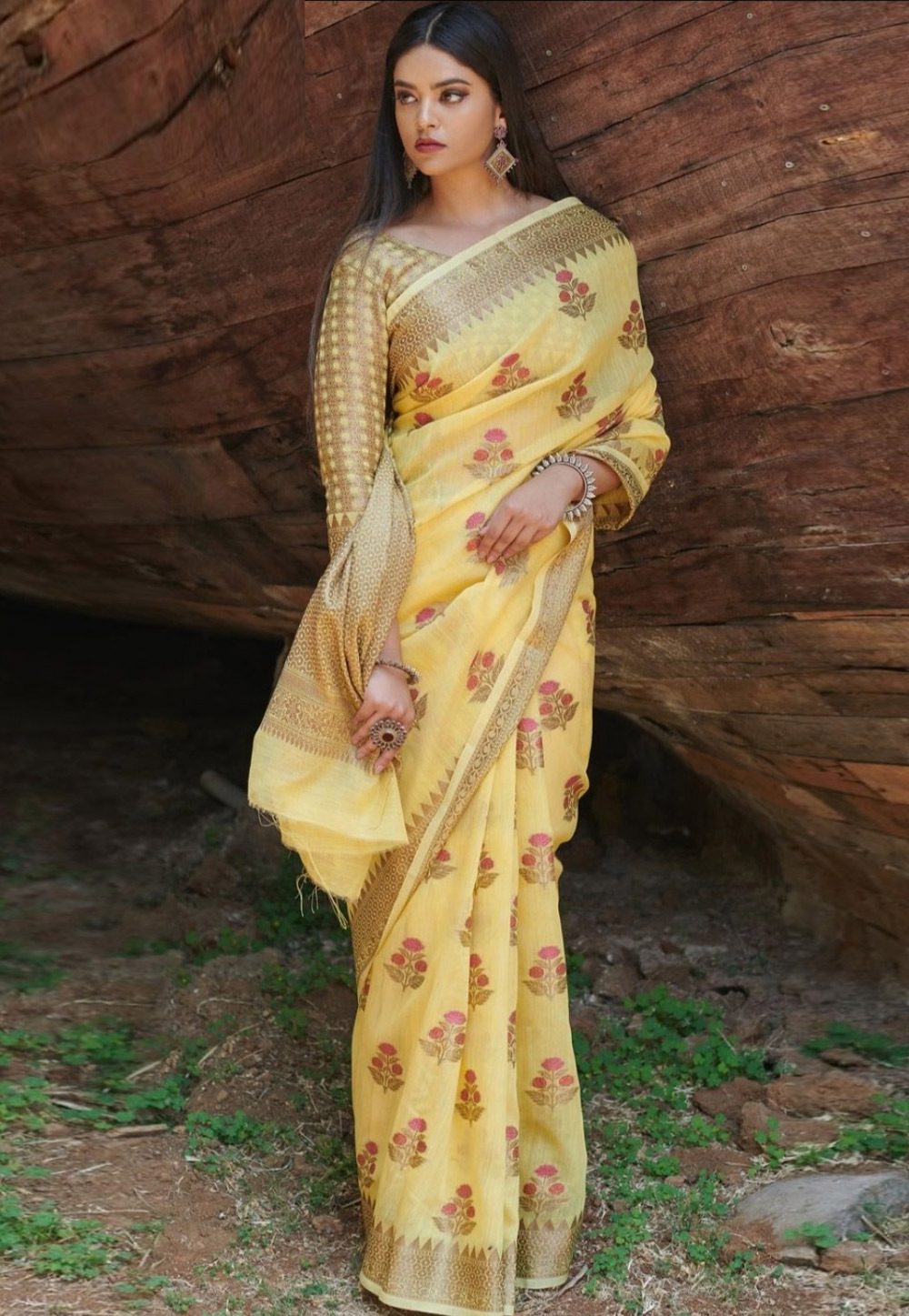 Yellow Linen Saree With Blouse 225387